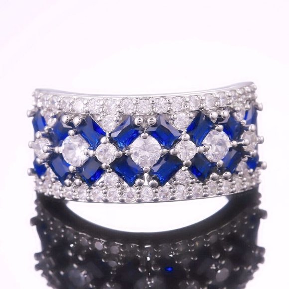 New Splendid 925 Silver Diamond Sapphire Band - Picture 2 of 6